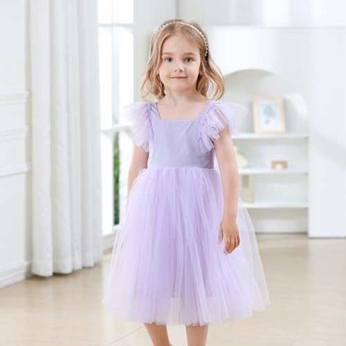 Image of Tutu.kk Toddler Girls Vintage Party Dress Ruffled Sleeve A-Line Tulle Flower Girl Dresses for Wedding,Birthday