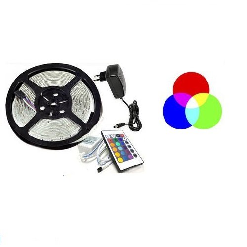 STRISCIA A LED SMD 5050 RGB IP65 5 METRI BOBINA CON ALIMENTATORE E TELECOMANDO