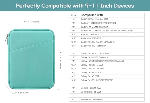 Image of Dadanism 9-11 inch Tablet Sleeve Bag Carrying Case for iPad (A16) 11th Gen 11 inch, iPad 10th Gen 10.9 inch Air 5 /4, iPad Air M4 /Pro 11 inch, iPad 9 /8 /7th, Galaxy Tab A11+ Plus 11 inch, Remarkable 2 10.3 inch, Lake Blue