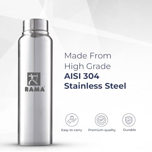 Image of RAMA Stainless Steel Water Bottle 950 ml | 304 Food-Grade Stainless Steel | Leakproof, Rust-Proof, Durable | Lightweight Single Wall Bottle | Perfect for Home, Office, School, Gym & Travel