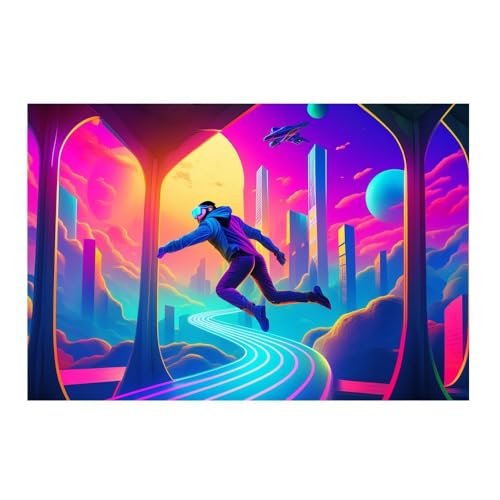 Tableau mural Ville néon GAEKKO design véhicules flottants 50x50 cm