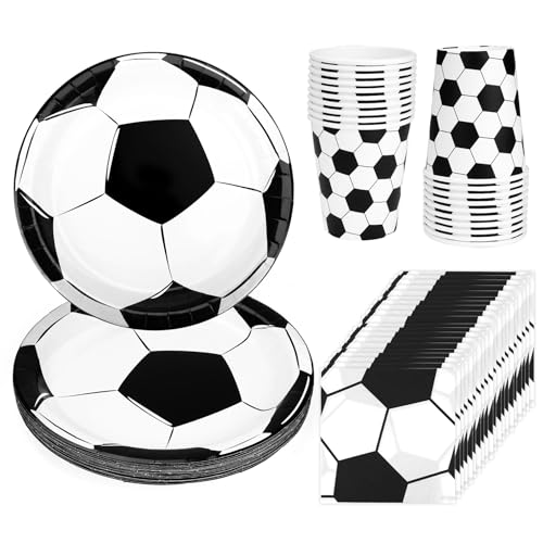 Juego de Vajilla para Fiesta de Fútbol de 52 Piezas, Decoración de Fútbol para Amantes del Fútbol Platos Vasos de Papel de Fútbol para Fiestas de Cumpleaños Infantiles Toallas de Papel para 16 Persona