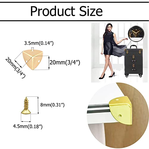 Image of Vintage Box Cabinet Corner Protection-Triangle Box Table Cabinet Corner with Screws Decorative Wood Box Edge Cover Safety Guard Furniture Corner Protector Bumpers (Gold-20mm-32pcs)