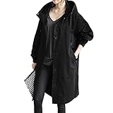 [ASARANS] トレンチコート レディース アウター コート スプリングコート カジュアル 通勤 ゆったり ロング丈 フード付き 春 秋 (JP, アルファベット, L, ブラック)