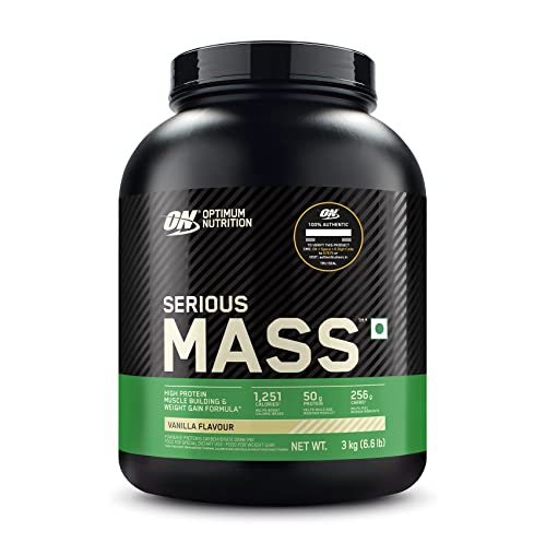 Optimum Nutrition (ON) Serious Mass High Protein High Calorie Weight Gainer Powder - 3 kg (Vanilla) with Vitamins and Minerals, Suitable for Vegetarians