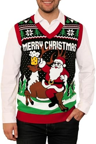 Arvilhill Mens Christmas Vest Sweater Ugly V-Neck Sleeveless Sant...