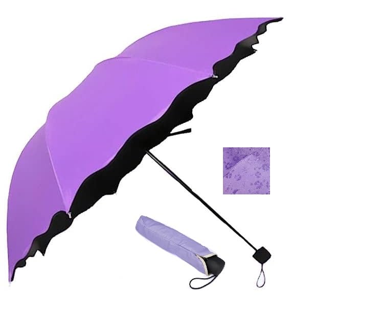 Magic Umbrella Purple 3 Fold Anti UV Protection,Triple Folding Mini Blossom Magic Compact Umbrella During Rain for Girls and Women-image-11