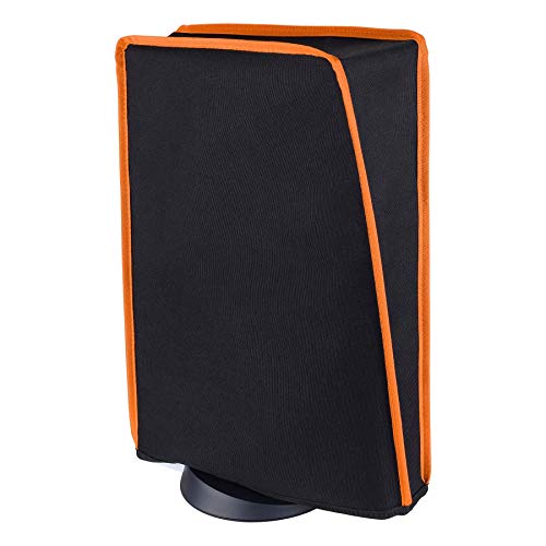 Image of PlayVital Black Nylon Dust Cover for PS5, Soft Neat Lining Dust Guard for PS5 Console, Anti Scratch Waterproof Cover Sleeve for ps5 Console Digital Edition & Disc Edition - Orange Trim