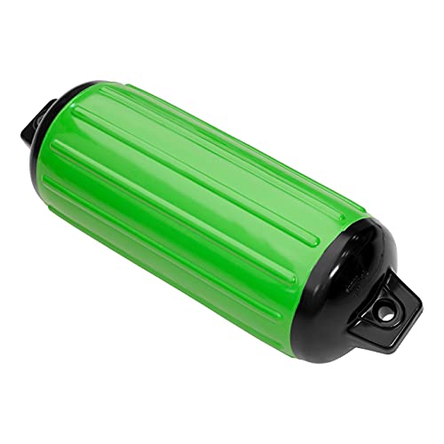Image of Taylor Made Super Gard Boat Fender, Lime Green (5.5 inch x 20 inch) Double-Molded Ends, Ribbed Technology to Minimize Roll, Rubber Football Needle Inflation Valve, Marine-Grade Vinyl, 5 /8 inch Eyelets - 974520