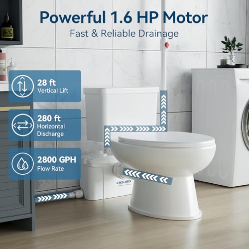 Image of 1200W Macerator Pump - 2800GPH, 28FT Vertical Lift Toilet Water Pump with Anti-Backflow, PCB Smart Control, IPX4 Waterproof, Macerator Pump Basement for Toilet, Sink, Bathroom etc.