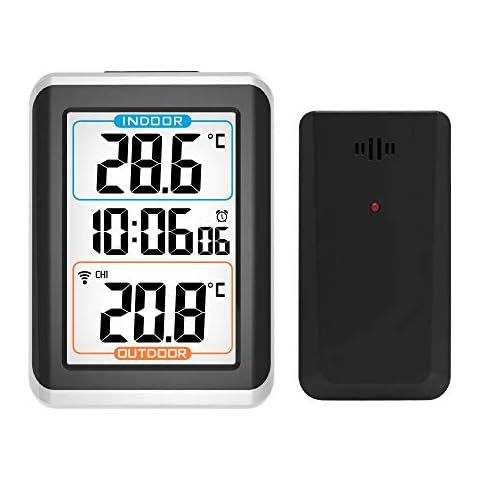 Geevon Digital Indoor Outdoor Thermometer, Wireless Temperature Monitor Gauge with Alarm Clock, 1 Remote Sensor, Backlight,Min/Max Value, Tabletop and Wall-mounted for Home Office Cover