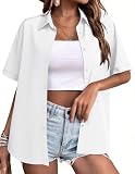 Zeagoo Blouse for Women White Button Down Short Sleeve Dressy Casual Shirts V Neck Professional Work Tops Spring Outfits M