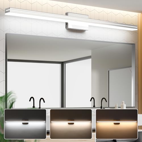 Image of SineRise LED Modern Bathroom Vanity Light Bar (40-Inch, 3000K /4000K /6000K), Chrome Dimmable Modern Acrylic Bathroom Wall Lighting Fixtures Over Mirror