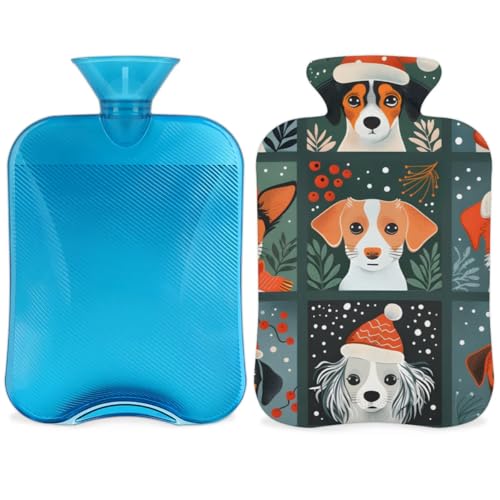Hot Water Bottle with Soft Cover,2L Christmas Dogs Hot Water Bag for Hot and Cold Compress, Hand Feet Warmer, Rubber Hot or Cold Water Bottle Halloween Christmas Decorations