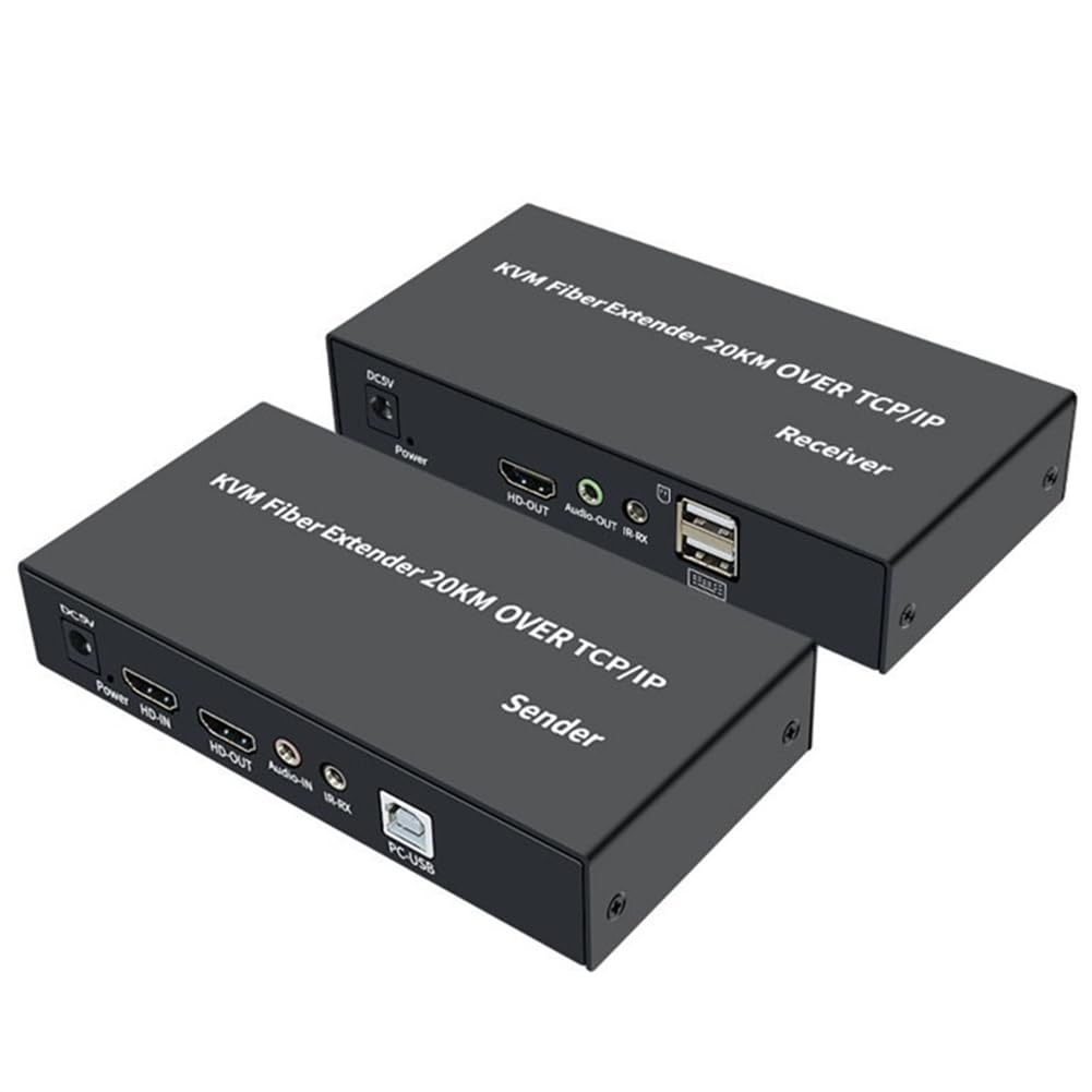 Extension KVM Fibre Optique -Compatible IP 20 Km sur Câble Fibre Unique SC 1080P avec Transceiver Optique USB KVM, Facile à Utiliser, Prise EU