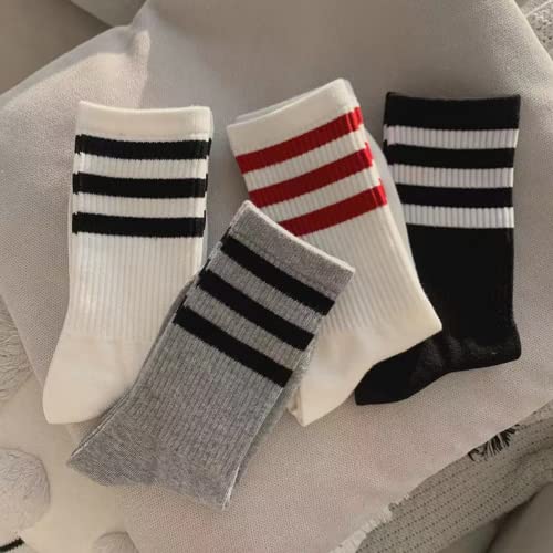 8 Pairs Women Cute Socks Crew Socks Street Hip Hop Skateboard Striped Mid TubeSolid Color Breathable Cotton Socks2