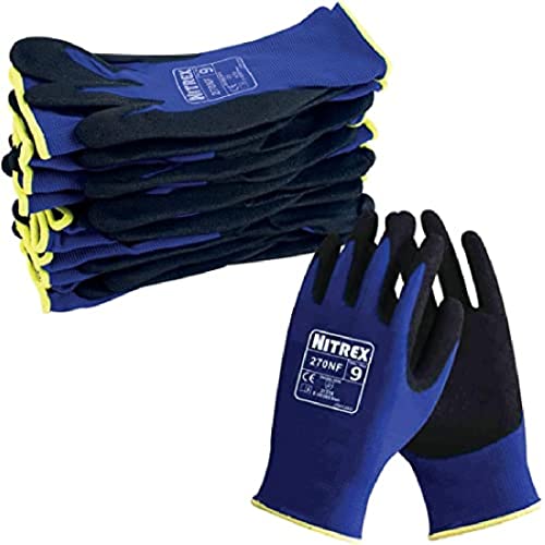 NITREX 270NF 10 works of Gardening Gloves, Sandy Nitrile Palm Coating, Abrasion and Tearing Protection, Reduces Hand Fatigue