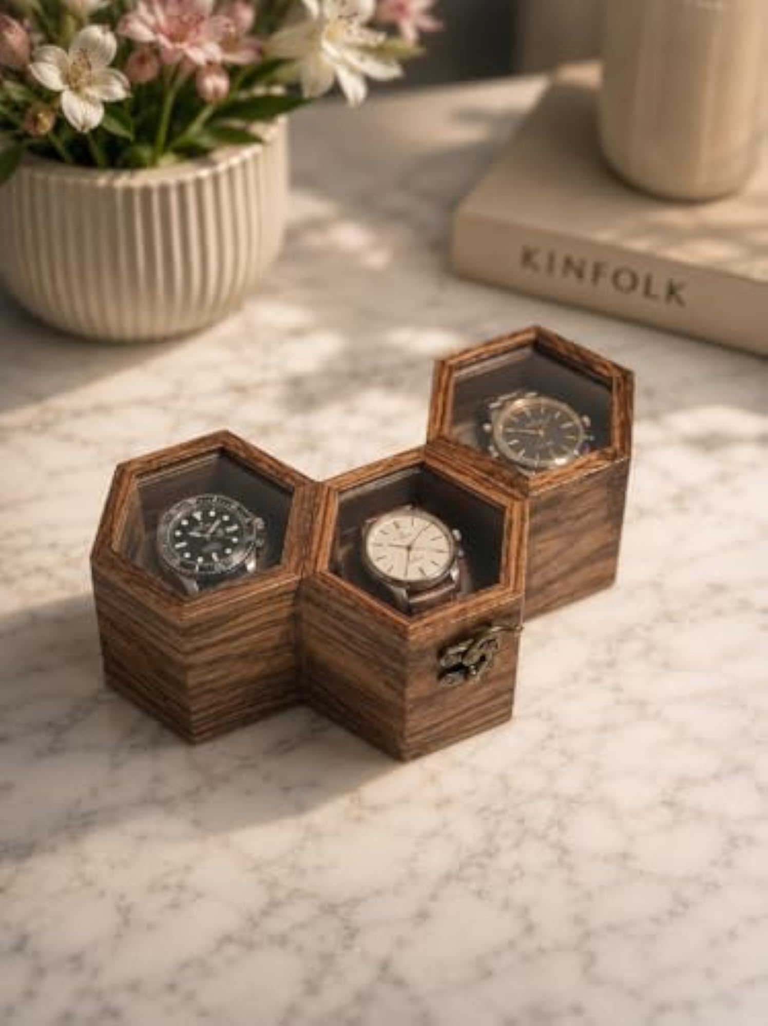 HandCrafted Hexagonal Watch Storage Box for Men