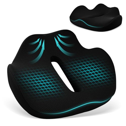 低反発クッション 椅子用 座布団 お尻が痛くならない 中空デザイン 滑り止め 通気性 シートクッション 取り外し可能カバー 座面クッション 厚め オフィス 自動車 自宅 四季通用 (ブラック)