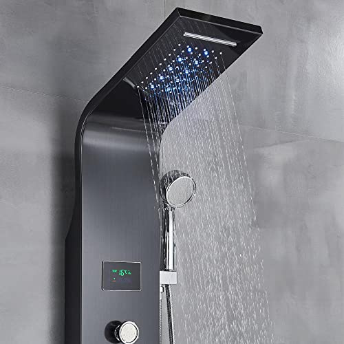 Sistema de Torre de Ducha LED con Panel, Lluvia, Cascada y Jets de Masaje - Negro miniatura 7
