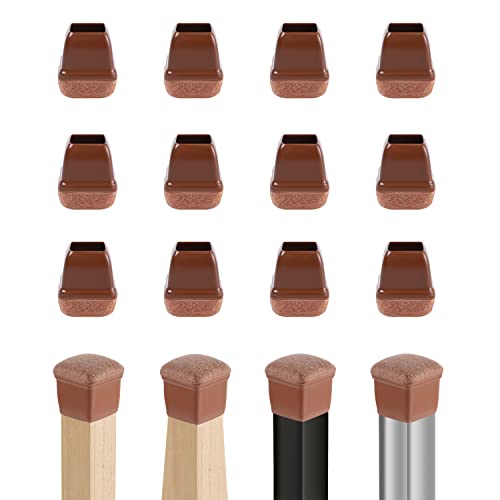 GAGUIUP Silikon Stuhl Beinkappen Bodenprotektoren Stuhl Beine Tassen Füße Pads Anti-Rutsch Sessel Pads Covers Holzbodenschutz (16PC,Braun-Quadrat) Cover