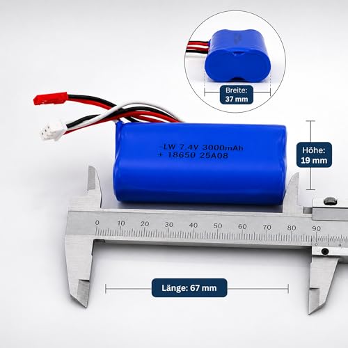 2 x 7.4V 3000-mAh 2S Li-Ion 18650 Akku mit Dual-Ladegerät, Wiederaufladbarer Akkupack Batterie m. JST BEC Stecker, RC Modellbau, Auto, Hubschrauber, Drohne, Boot, Bagger, Monstertruck, DIY, Spielzeug – Bild 8