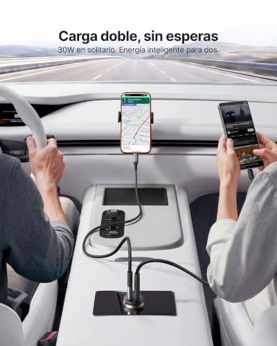 Miniatura 4 de INIU Cargador de Coche, USB C 30W+USB A 30W Carga RÁPIDA Cargador de Automóviles, Adaptador de Metal para iPhone 15 14 13 12 Pro MAX Mini Samsung S21 Huawei LG