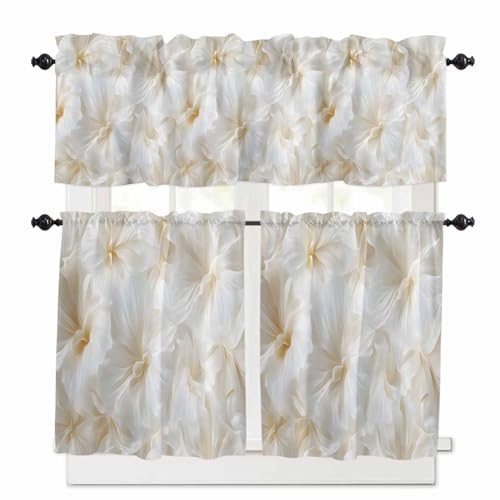 Vintage Flower Kitchen Curtains 24 Inch Length,3 Piece Rod Pocket Small Half Tiers and Valance Set,Spring Floral Wildflower Solid Paint Art Small Large Window Treatment Decor for Bedroom/Bathroom