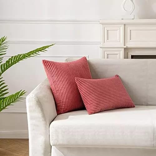 Image of Guffaw Corduroy Rectangular Cushion Covers, Size 12x18, Pack of 2, Multiple Colors (4, CB RED)