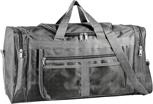 BREEZENEST Large Sports Holdall Bag 60L Duffel - Water Resistant Nylon Gym Bag for Men, Fishing & Travel, Army Green/Black, Spacious 56x29x24cm Weekender Bag with Shoulder Strap (Black)