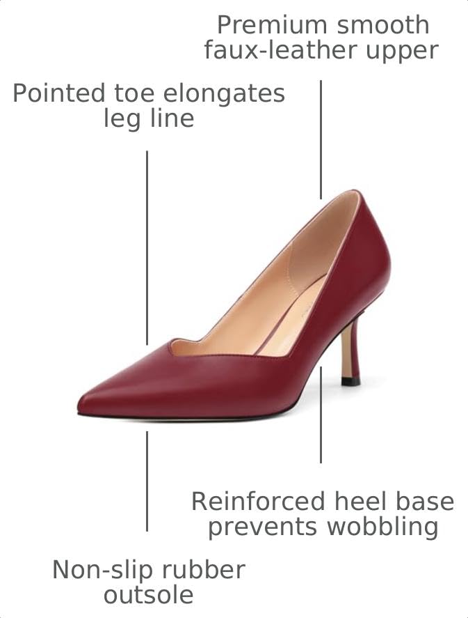 Image of Women Pointed Closed Toe 2.5 Inch Kitten Heel Slip On Pumps | Elegant Comfort Formal Dress Footwear, Versatile Ladies Shoes For Office Wedding Party Evening Daily Occasions