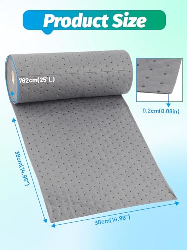 Image of Heavy Duty Oil Absorbent Pads 15 inchx 25' 1 Roll Automotive Absorbent Pads | Absorbs Up to 10 oz per Oil Spill Pads Universal Leak Drip Garage Floor Oil Water Coolant Chemicals Workshop