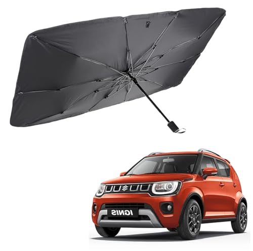 Image of Car Sunshade Windshield Umbrella Sunshade Compatible for Maruti Ignis Car Front Window Sun Protection Foldable Sun Shade Full Cover Windshield for Most Vehicles, Black, 1 Piece