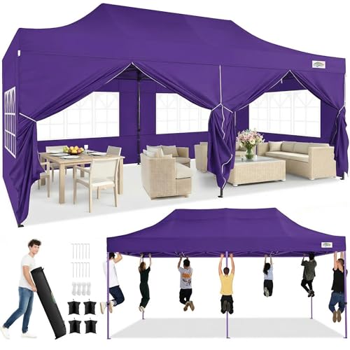 Image of COBIZI 10x20 Heavy Duty Pop Up Canopy Tent with 6 Sidewalls, Purple