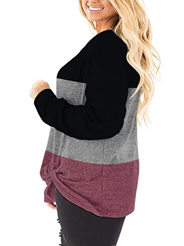 Image of DOLNINE Womens Plus Size Knotted Tops Long Sleeve Tee Shirts Loose Casual Blouse
