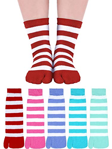 5 Pairs V-Toe Flip Flop Socks 2-Toe Tabi Striped Socks Tabi Split Toe Socks Colorful Striped Socks for Girl Women