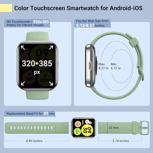 Image of Quican Smart Watches for Women /Men, Smart Watch for Android Phones & iPhone, Fitness Watches for Women with Alexa, Call & Notification Alerts, Tracks Heart Rate /Sleep Smartwatches (Green, 1.8 inches)