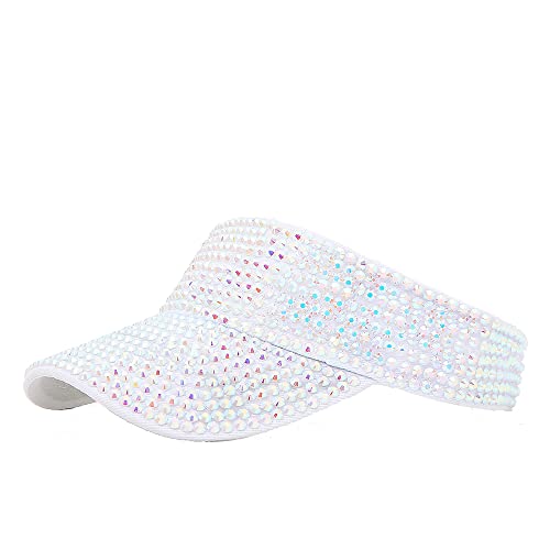 Doannotium Sun Visor Hats Shiny Rhinestones Ball Caps Empty Top Baseball Sun Cap For Men(White) #TOP10
