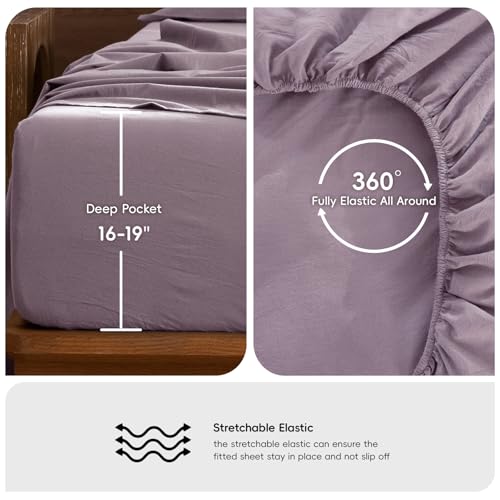 Image of MooMee Sheet Set 100% Washed Cotton Linen-Like Extra Deep Pocket Queen | Relaxed Linen-like Texture. Soft, Breathable & Lightweight Comfort. 15-19 inch Extra Deep Pocket with All-around Elastic
