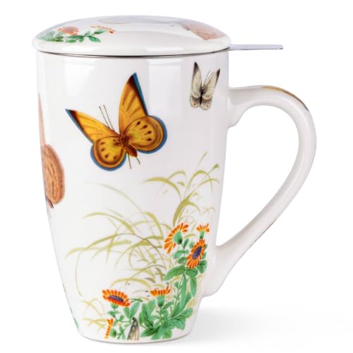 AmorArc Tea Cup With Infuser and Lid, 18oz Loose Leaf Tea Mug With Steeper