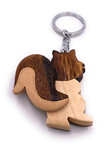 H-Customs Niedliches Eichhörnchen Tier Holz Edel Handmade Schlüsselanhänger Anhänger