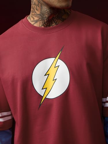 Image of The Souled Store The Big Bang Theory: Sheldon Cooper Men and Boys Long Sleeve Round Neck Red Graphic Printed Casual Lightweight Drop Shoulder Streetwear Trendy Oversized Full Sleeve T-Shirts