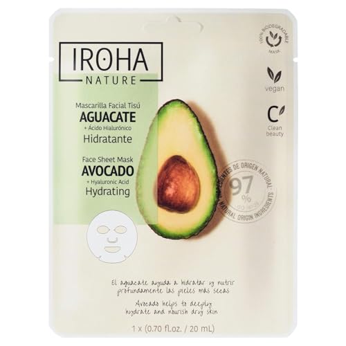 Iroha Nature - Mascarilla Facial Hidratante con Aguacate y Ácido Hialurónico | Nutrición Profunda Todo Tipo de Piel | Resultados en 15 Minutos | 100% Vegana y Cruelty-Free