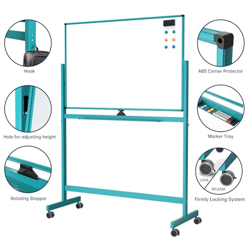 Image of TSJ OFFICE Large Rolling Whiteboard - Dry Erase Magnetic 48 x 32 Inches White Board Height Adjust Double Sides Mobile Portable Easel on Wheels, Dry Erase Board with Stand for Office, Home & Classroom