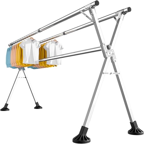 BKOOKYY Tendederos Plegables Extensible, Tendedero Acero Inoxidable para Ropa, Tendedero Grande Capacidad, Tendal Abatible Balcón para Interior Y Exterior (160cm)