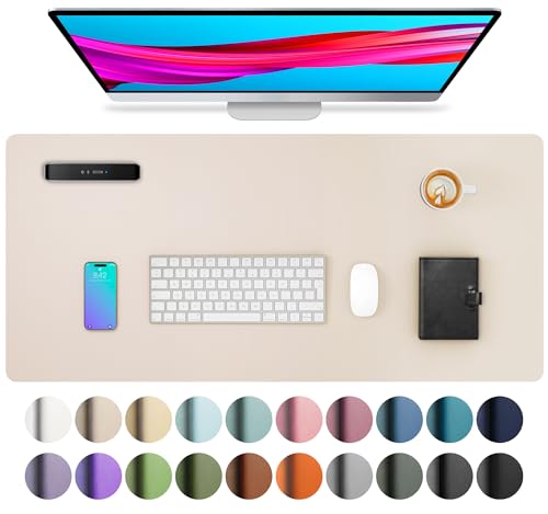 Image of Aothia Large PU Leather Desk Pad Protector - Non-Slip Mouse Pad & Writing Mat for Office /Home, Waterproof, Easy to Clean (31.5 inch x 15.7 inch, Eggshell)