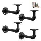 NearMoon Industrial Pipe Iron Shelf Brackets-Wall Mounted DIY Rustic Pipe Metal Brace Brackets, Vintage Farmhouse Décor Hardware Shelving Brackets for Floating Shelves, Black, 4 Pack