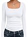 Trendy Queen Womens Square Neck Long Sleeve Shirts Double Lined Solid Slim Fit Tops Y2K Going Out Basic Tees White L