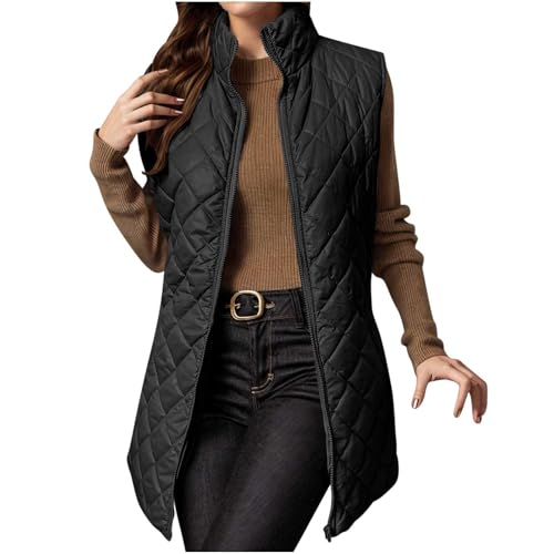 fartey Quilted Vest Women 2025 Sleeveless Puffer Vest Jackets Zip Up Stand Collar Gilet Coats Outwear Witt Pockets