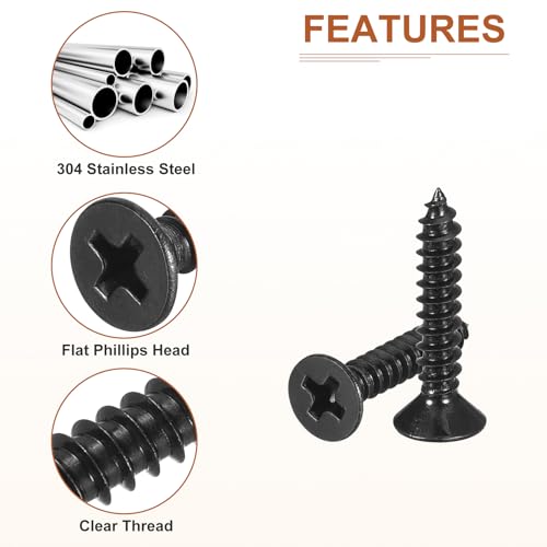 Image of DTGN 100Pcs 6 inch x3 /4 inch Flat Head Wood Screws, Self Tapping Screws Black